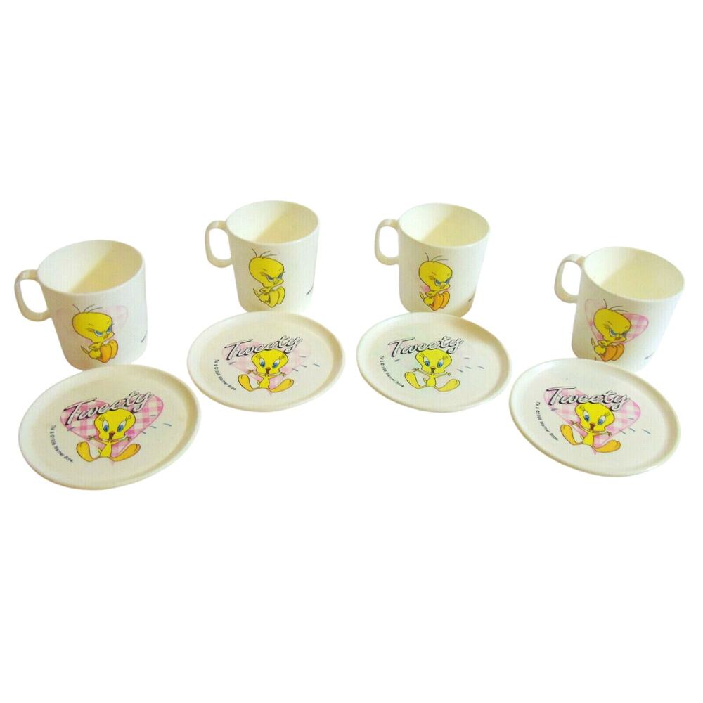 Warner Bros Tweety Bird Mini Cups & Plates Childrens Small Plastic USA 1993 Vtg